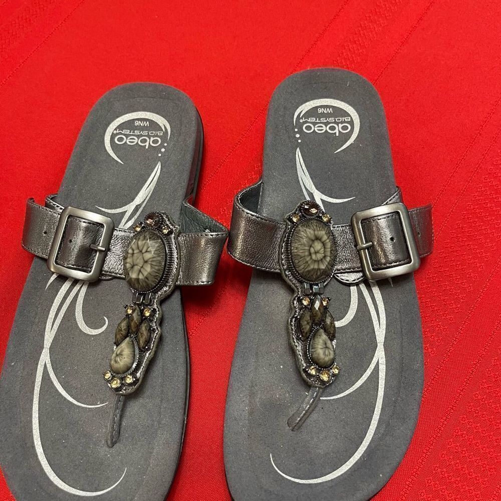 Abeo BIO System 'Bling' Sandals Leather Stones Orthotic Womens Size 6 NARROW